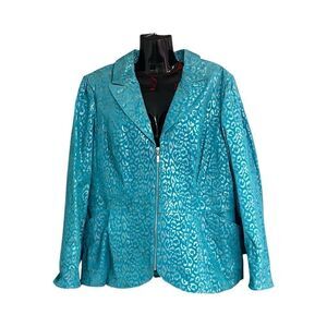 Pamela McCoy Metallic Animal Print Zip Front Leather Jacket Sz 1X  NWT Deadstock